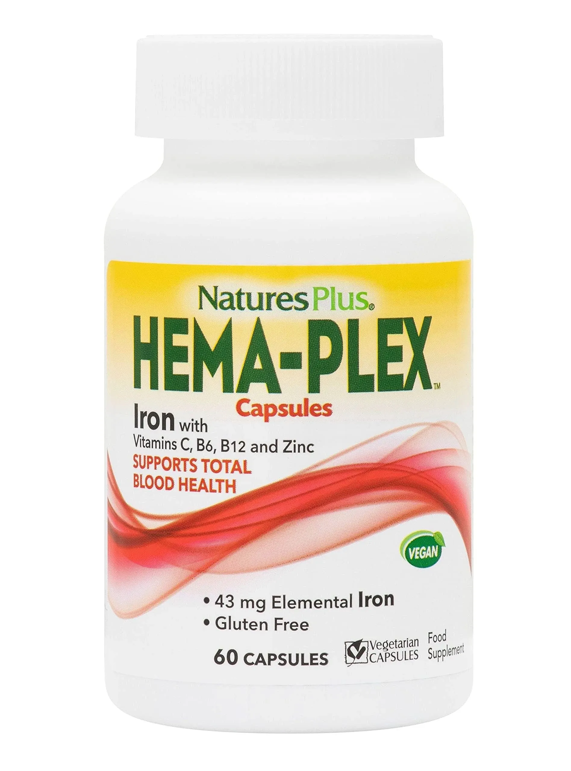 NaturesPlus Hema-Plex Iron - 60 Fast-Acting Softgels - 85 mg Iron + Vitamin C & Bioflavonoids for Healthy Red Blood Cells - Vegan, Gluten Free - 20 Servings