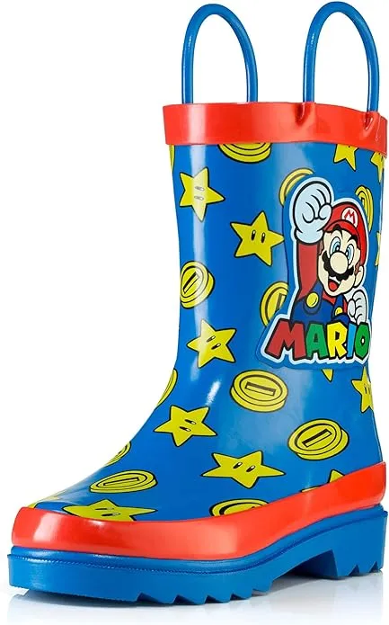 Nintendo Super Mario Blue Rubber Rain Boots - Size 2 Little Kids, Kids Unisex