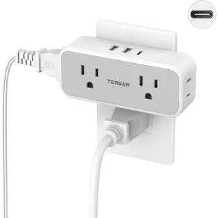 Multi Plug Wall Outlet Extender, TESSAN 4 Electrical Surge Protector Outlet Splitter with 3 USB Ports(1 USB C), Multiple Plug Mini Expander for Home Office Dorm Room Essentials