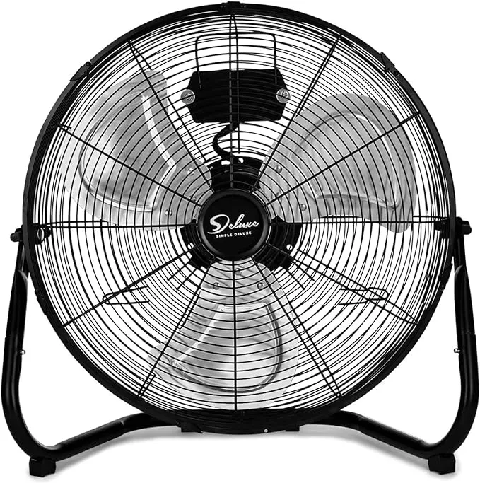 Simple Deluxe 20 inch 3-Speed High Velocity Heavy Duty Metal Industrial Floor Fans , Black, 20"