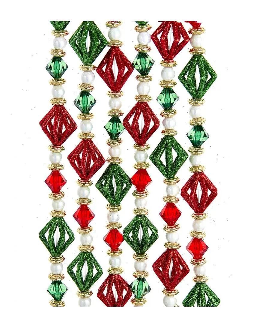 Red, Gold, Green and White Glitter Beaded Garland - 72 Inch