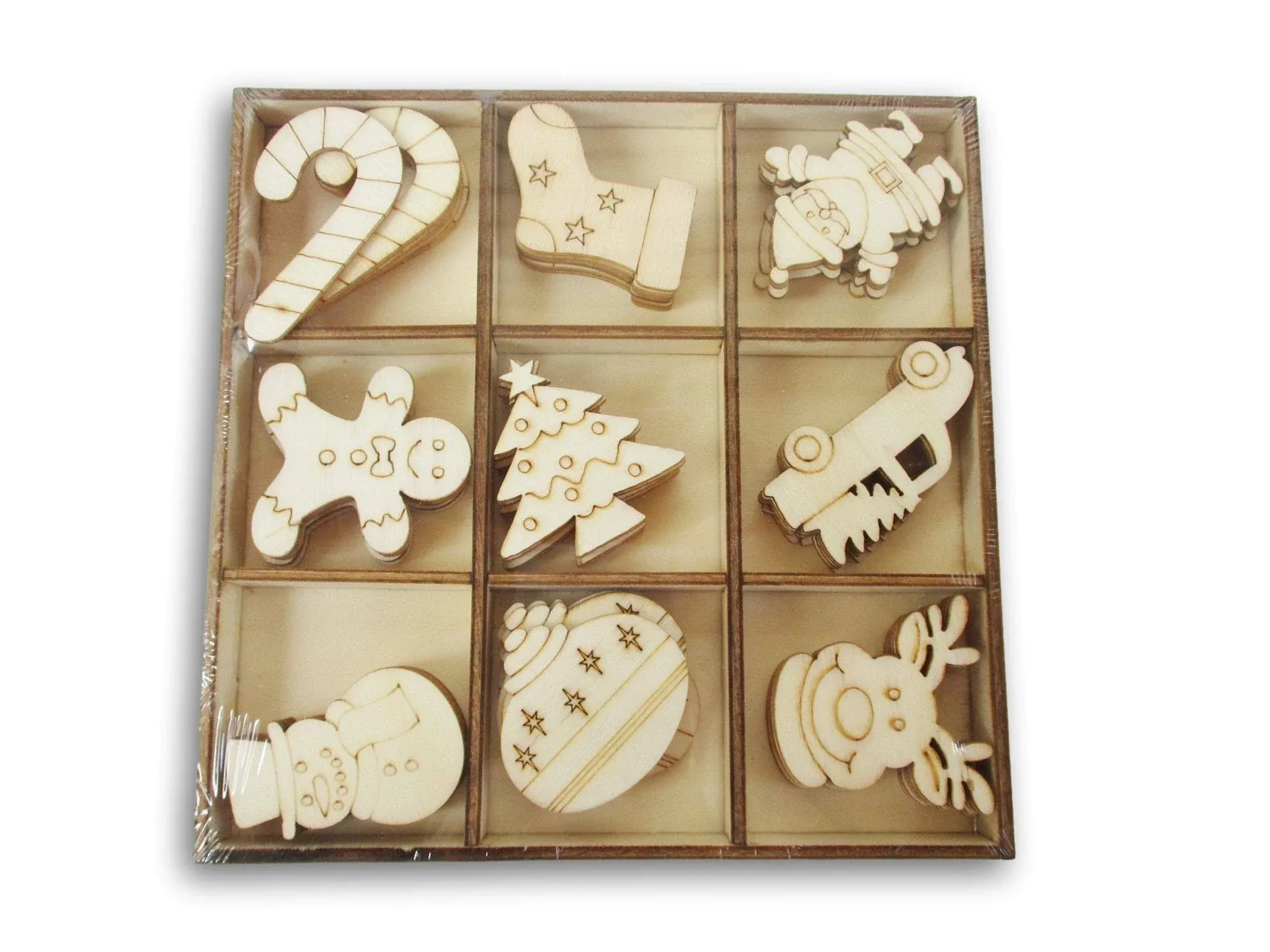 Mini Laser Cuts Wood Shape Christmas Holiday Mini Icons - 54 Pieces 