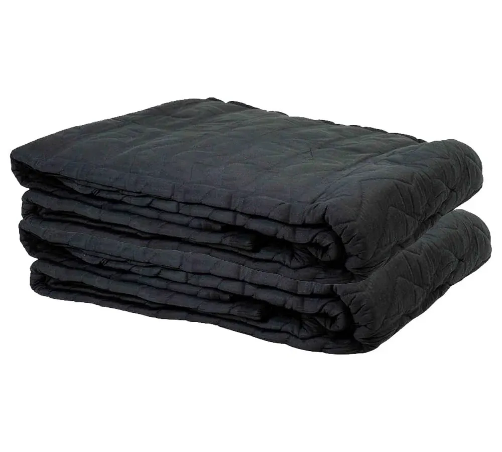 (2 Pack) 48&#034;x48&#034; Black Sound Dampening Moving Blanket w/ Grommets - Cotton/Woven