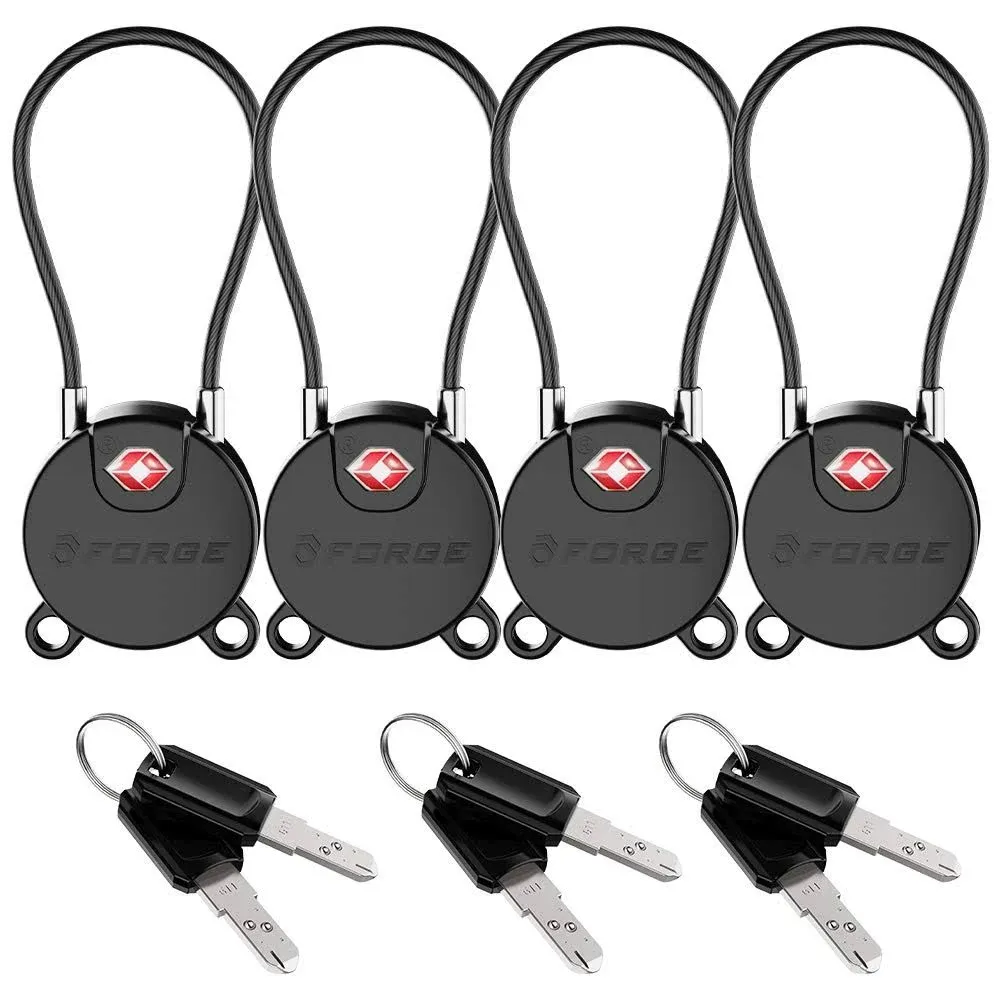 Forge TSA Approved Luggage Locks Ultra-Secure Dimple Key Cable Locks for Travel with Zinc Alloy Body