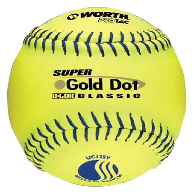 Worth 12" USSSA Gold Dot Classic Slowpitch Softballs, Yellow - 12 pack