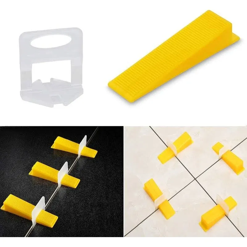 Tile Leveling System Tiles Leveler Spacers - Lippage free tile and stone installation for PRO and DIY - 300-Piece Leveling Spacer Clips Plus 100-Piece Reusable Wedges (1/16 Inch)