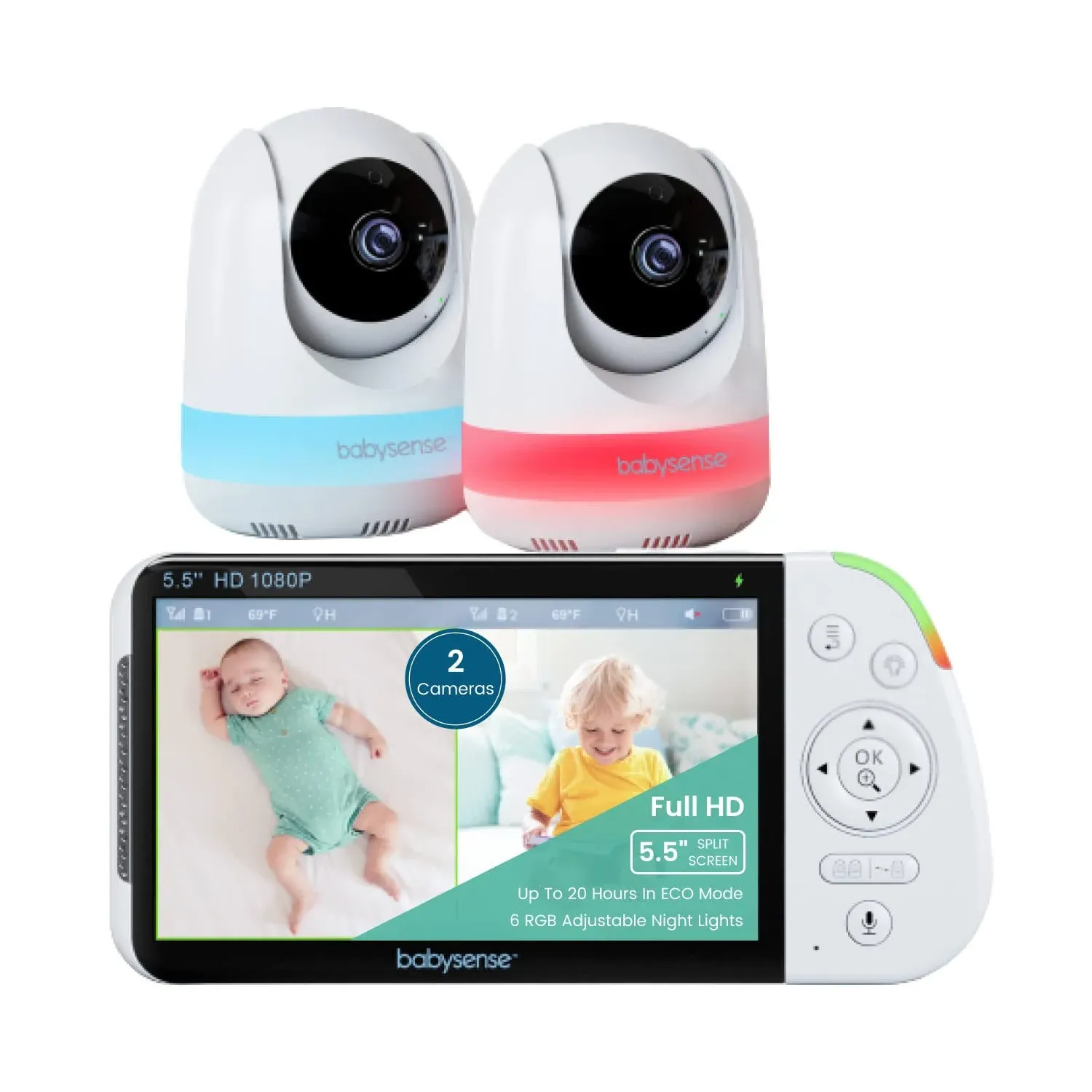 Babysense 1080p Full HD Split-Screen Baby Monitor Size 2 Cameras