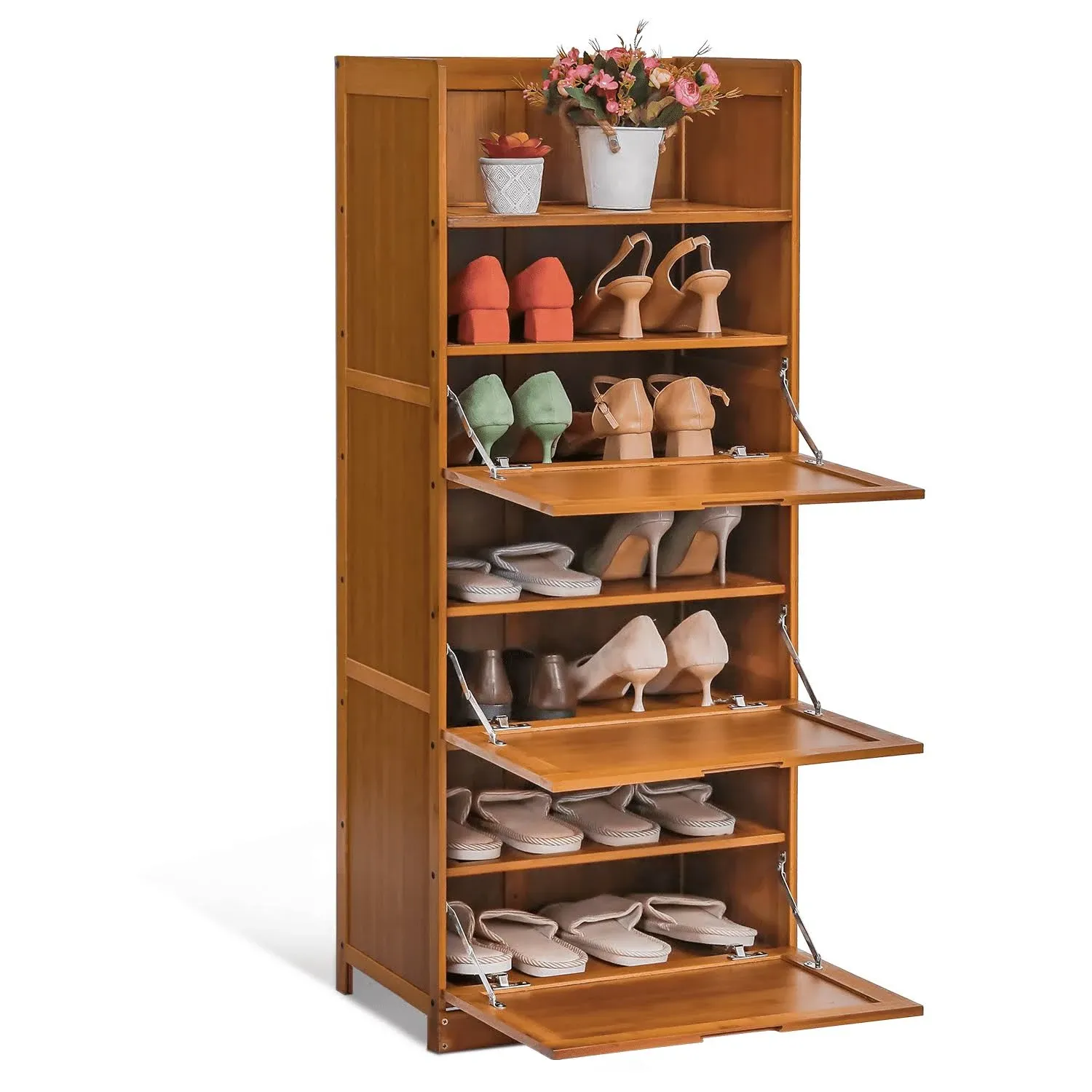 MoNiBloom 7 Tier Shoe Storage Cabinet Bamboo Narrow Shoes Sneakers RA