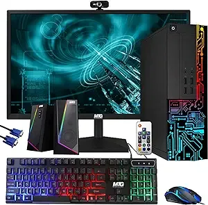 Restored Computer Desktop PC, Intel Core i5, TechMagnet Siwa 8, 16GB RAM, 128GB SSD Boot + 1TB HDD, 27-inch Monitor, RGB Keyboard Mouse, RGB Speaker, Webcam, Wi-Fi, Win 11 Home (Refurbished)