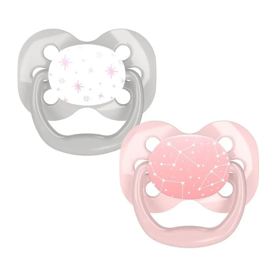 Dr. Brown's Advantage Baby Pacifier, Fully Symmetrical Soother with Soft Silicone Bulb, 0-6m, BPA Free, Lavender Love, 2 Pack (Style May Vary)