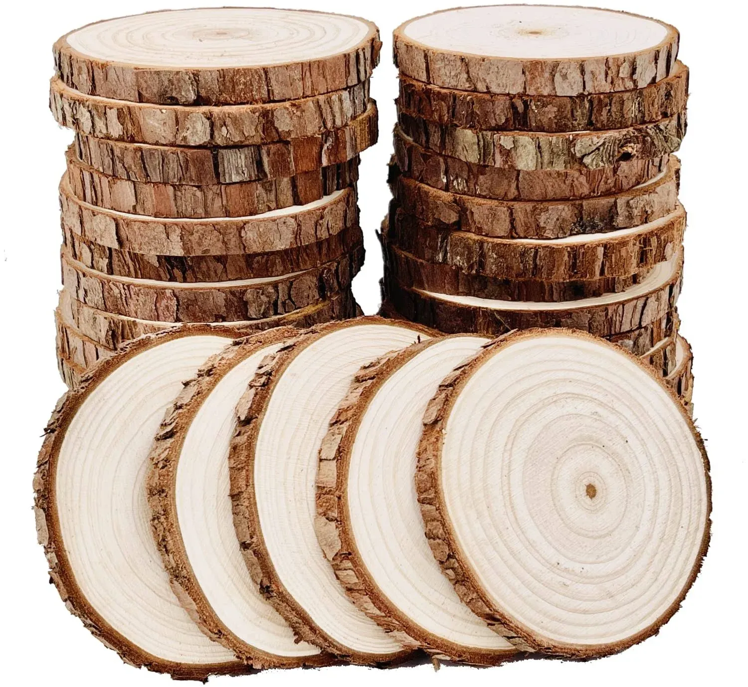 Unfinished Natural Wood Slices 30 Pcs 3.5-4 inch Craft Wood kit Circles Crafts Christmas Ornaments DIY Crafts with Bark for Crafts Rustic Wedding Decoration by William Craft (3.5-4inch)