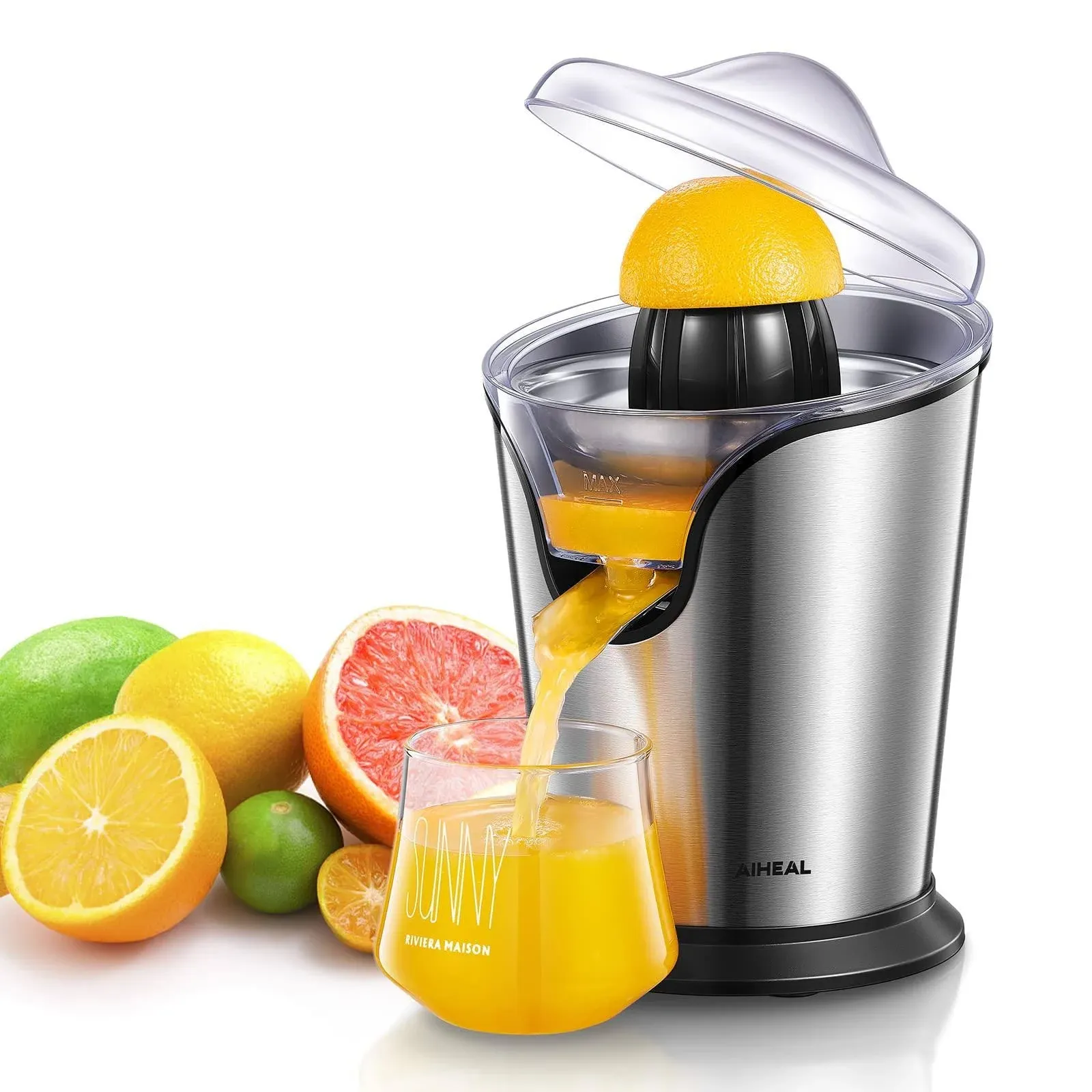 Aiheal Electric Citrus Juicer, Orange Juicer Squeezer with Two Interchangeable Cones Suitable for All Size of Citrus Fruits, Anti-Drip Spout and Ultra