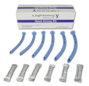 Lightning X Deluxe Nasopharyngeal (Nasal) Airway Kit | 6 pcs NPA | Includes 6 NPA's, Lube, Wipes & Gloves