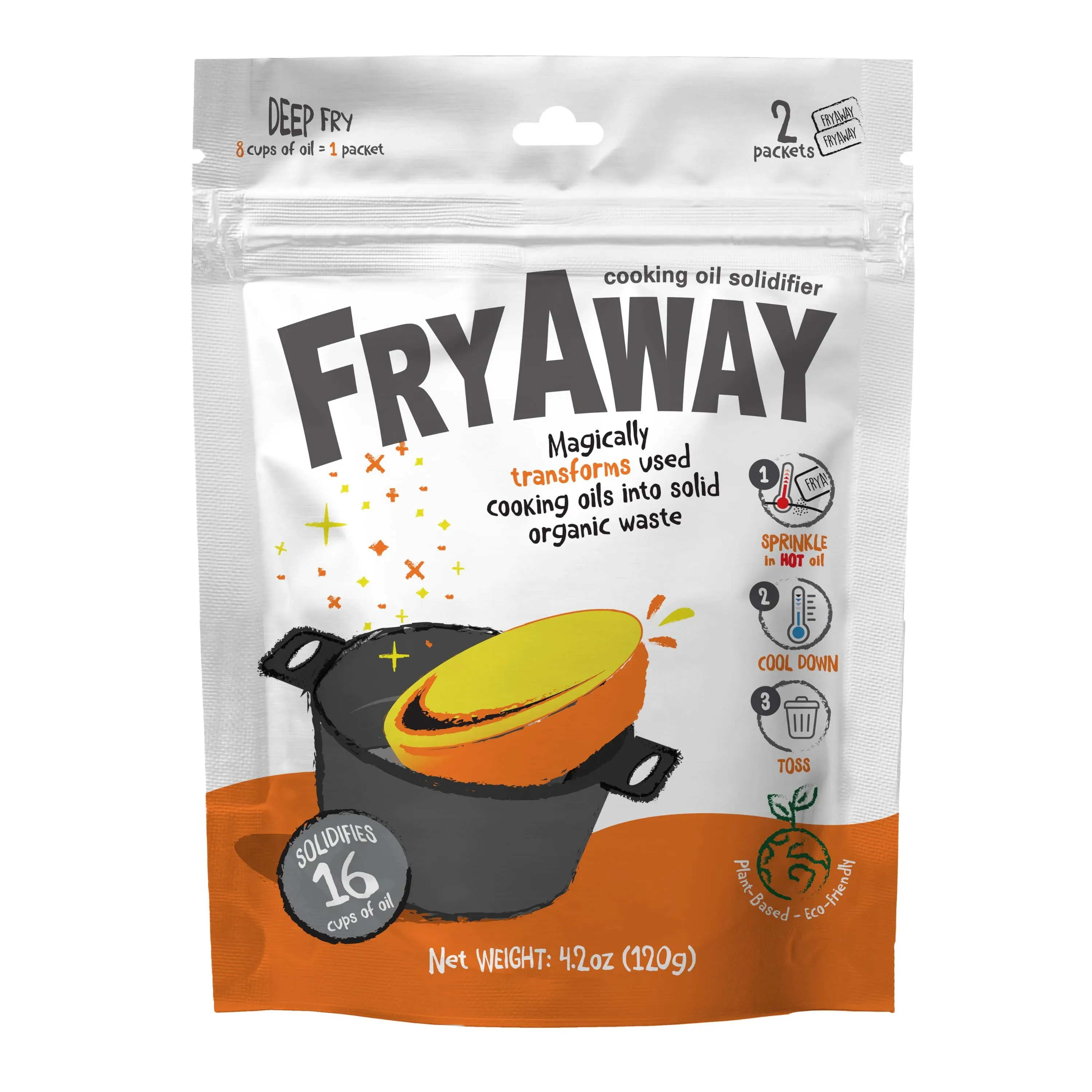 FryAway Deep Fry Cooking Oil Solidifier, Solidifies up to 16 Cups - Plant-Based Cooking Oil Solidifier Powder