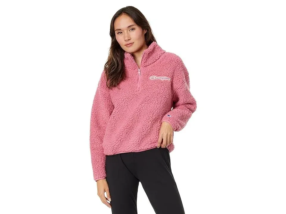 Women's Champion Quarter Zip Sherpa Pullover, Size: XS Regular, Pink