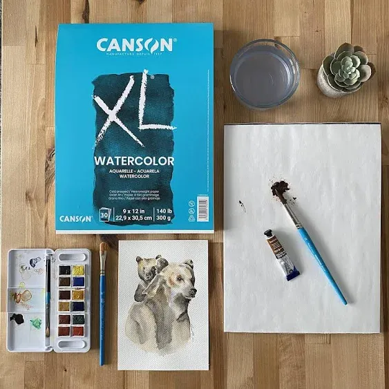 Canson XL Series Watercolor Pad, Heavyweight White Paper, Foldover Binding, 30 Sheets, 9x12 inch