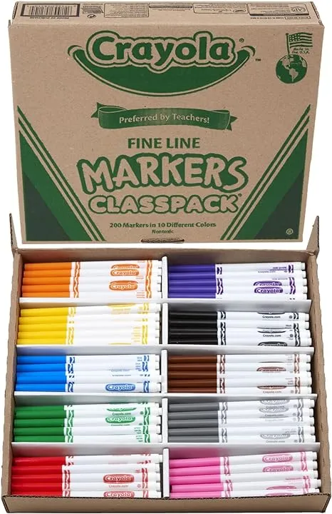 Crayola Fine Line Markers For Kids, Back to School Supplies For Teachers, Bulk Markers For School, 200 Count