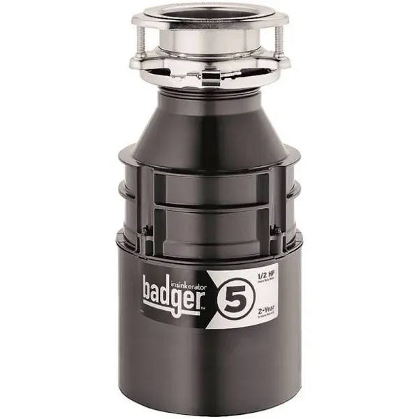 InSinkErator Badger 5 Garbage Disposal, Standard Series 1/2 HP Continuous Fee...