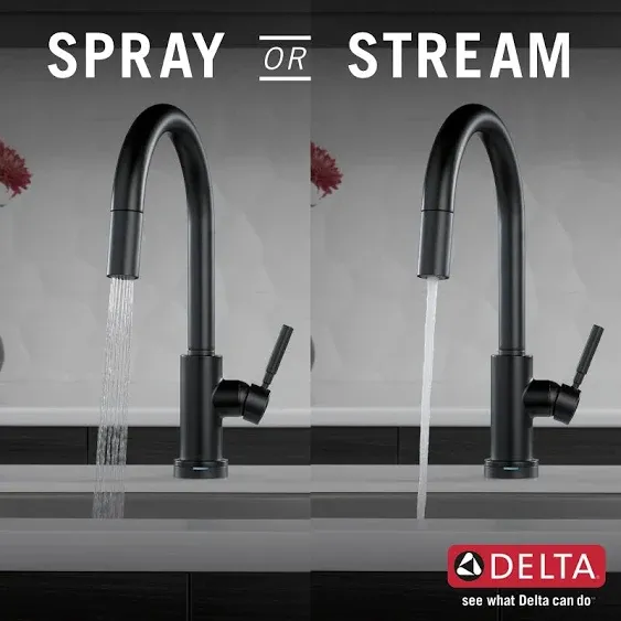 Delta Trask Touch2O Matte Black Single Handle Touch-on Pull-down Kitchen Faucet with Sprayer (Deck Plate and Soap Dispenser Included)