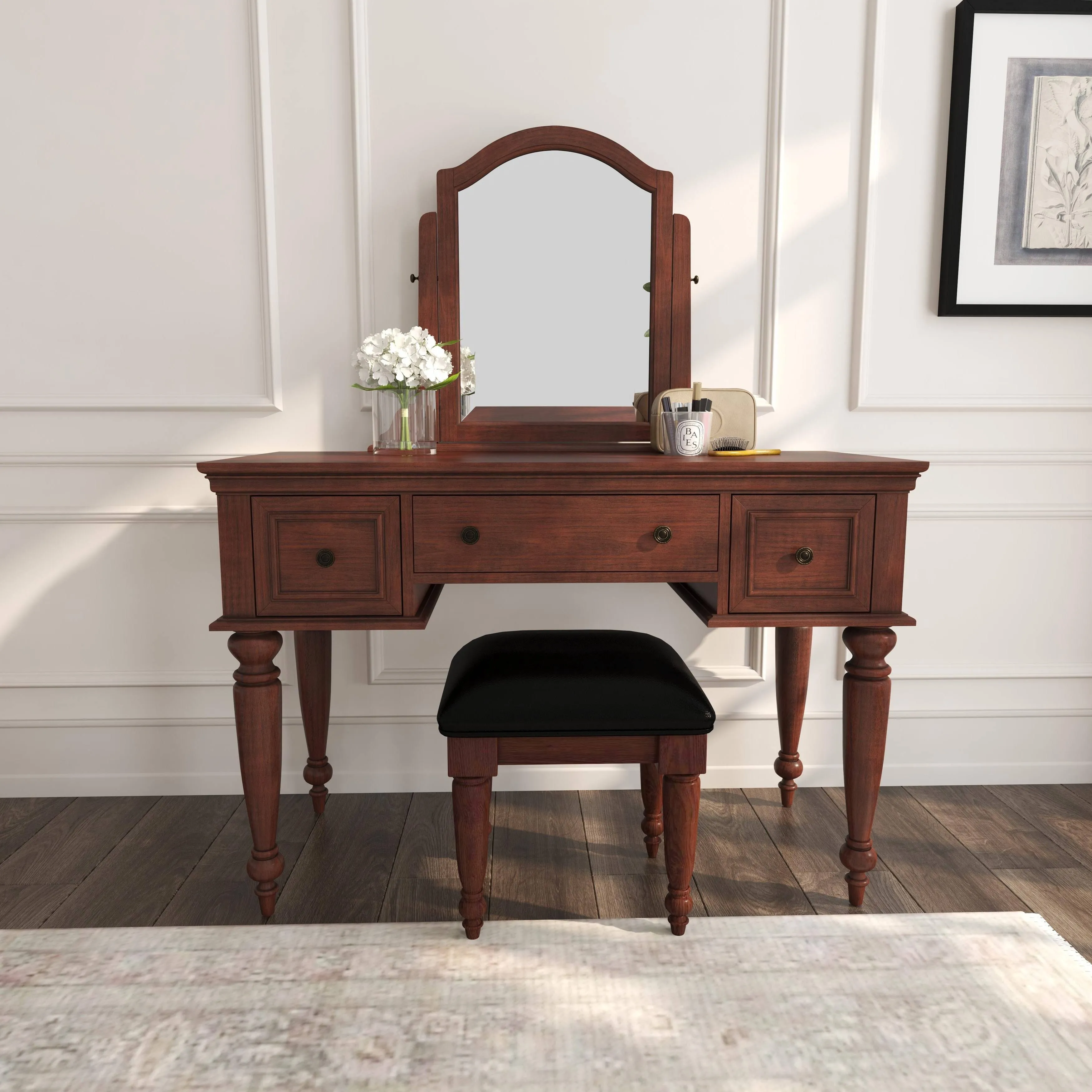 Lafayette Cherry Vanity Table and Bench by Home Styles