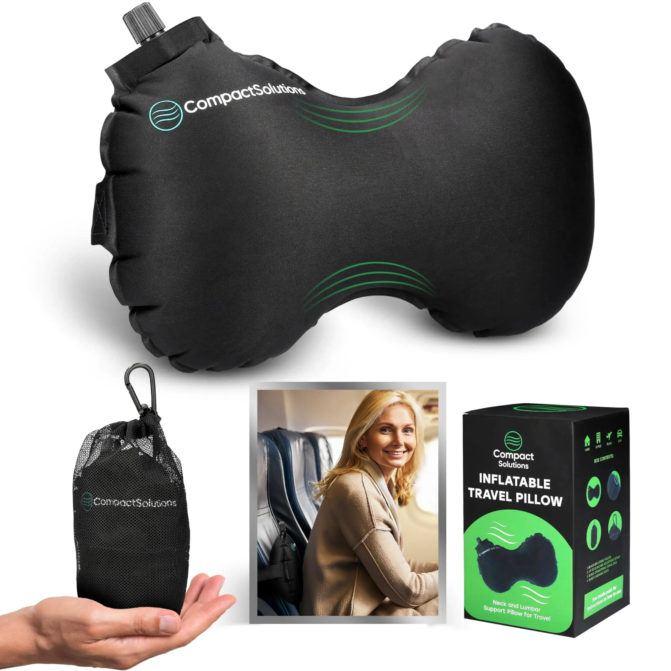 CompactSolutions Inflatable Lumbar Pillow for Airplane Travel - Inflatable Travel ...