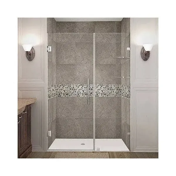 Aston Nautis GS 48 in. x 72 in. Frameless Hinged Shower Door in Stainless Steel ...