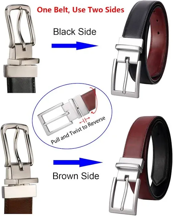 Lavemi Mens Belt Reversible 100% Italian Leather Dress Casual,One Reverse for 2 Colors,Trim to Fit