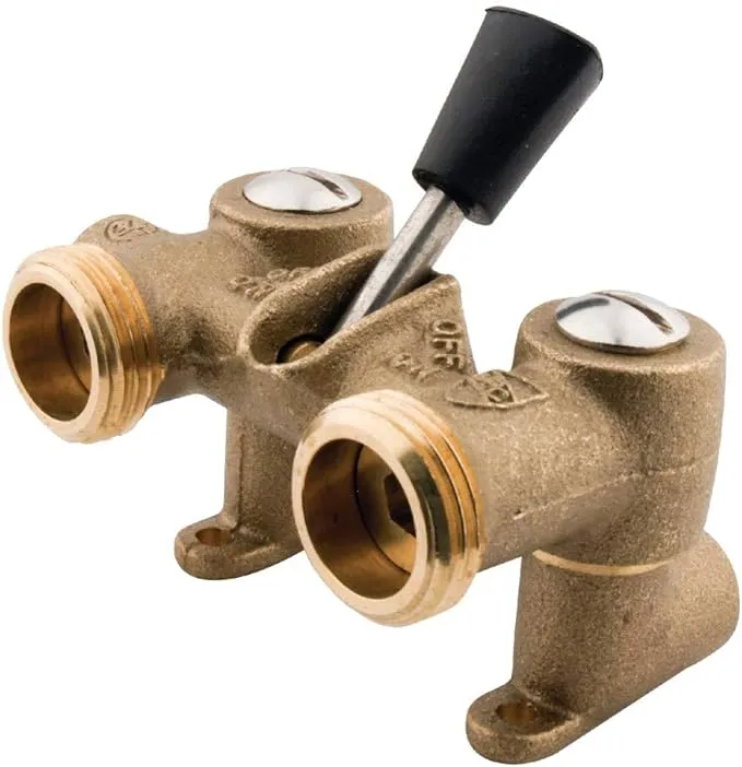 Kingston Brass 1/2' Sweat Inlet x 3/4' Hose Thread, Dual Outlet Washing Machine Shut off Valve, Brass