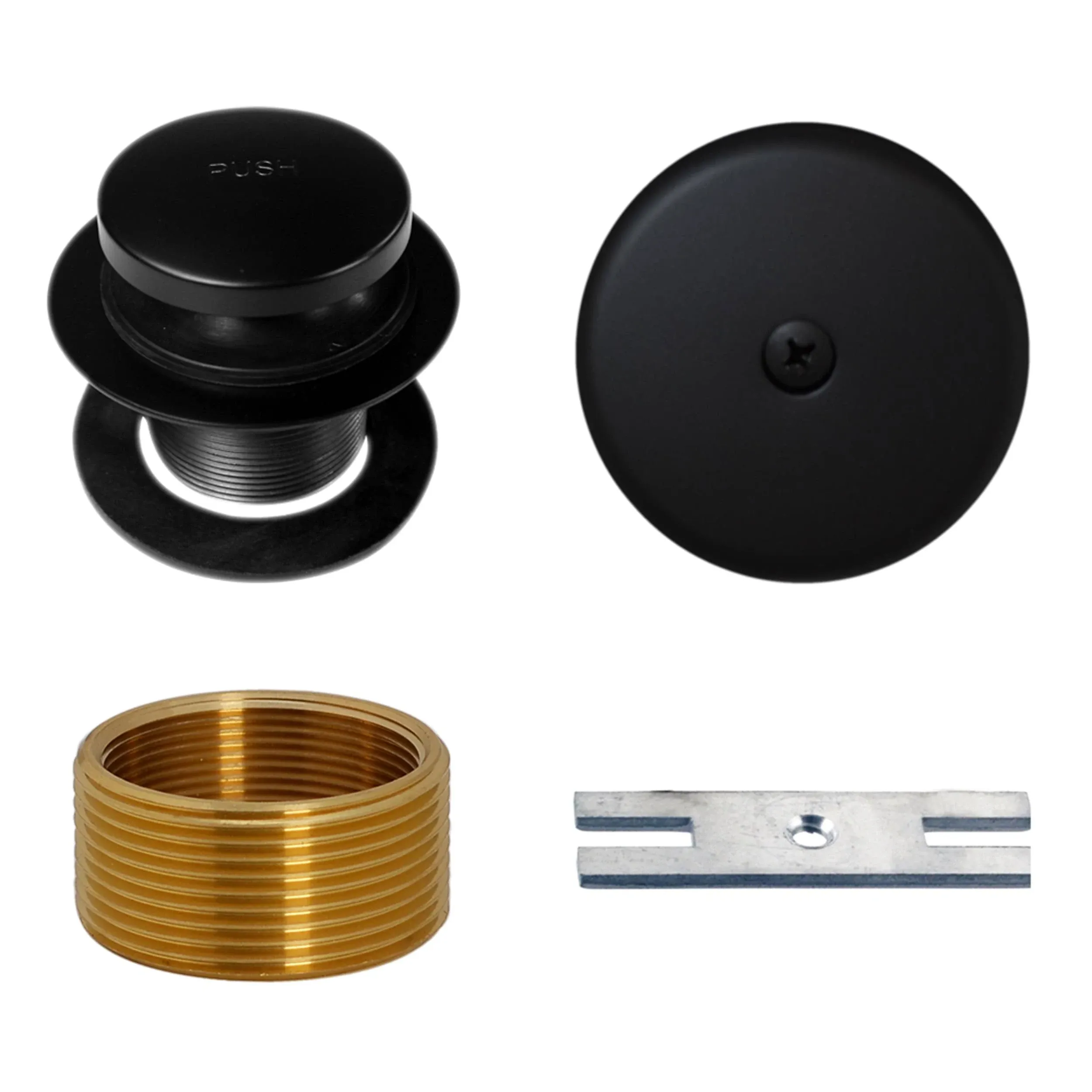 Westbrass D931K-62 1-3/8" Fine Thread Tip-Toe Bathtub Drain Plug Trim Set with One-Hole Overflow Faceplate and 1-1/2" Adapter Bushing, Matte Black