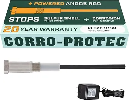 Corro-Protec™ Powered Anode Rod for Water Heater, 20-Year Warranty, Eliminates Rotten Egg/Sulfur Smell within 24 hours, Stops Corrosion and Reduces Limescale, Electrical Anode Rod Made of Titanium