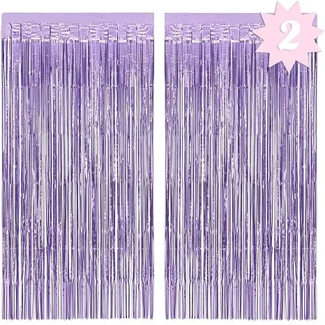 xo, Fetti Party Decorations Matte Purple Fringe Foil Curtain - Set of 2 | Bachelorette Bridal Shower Backdrop, Wedding, Birthday Photo Booth