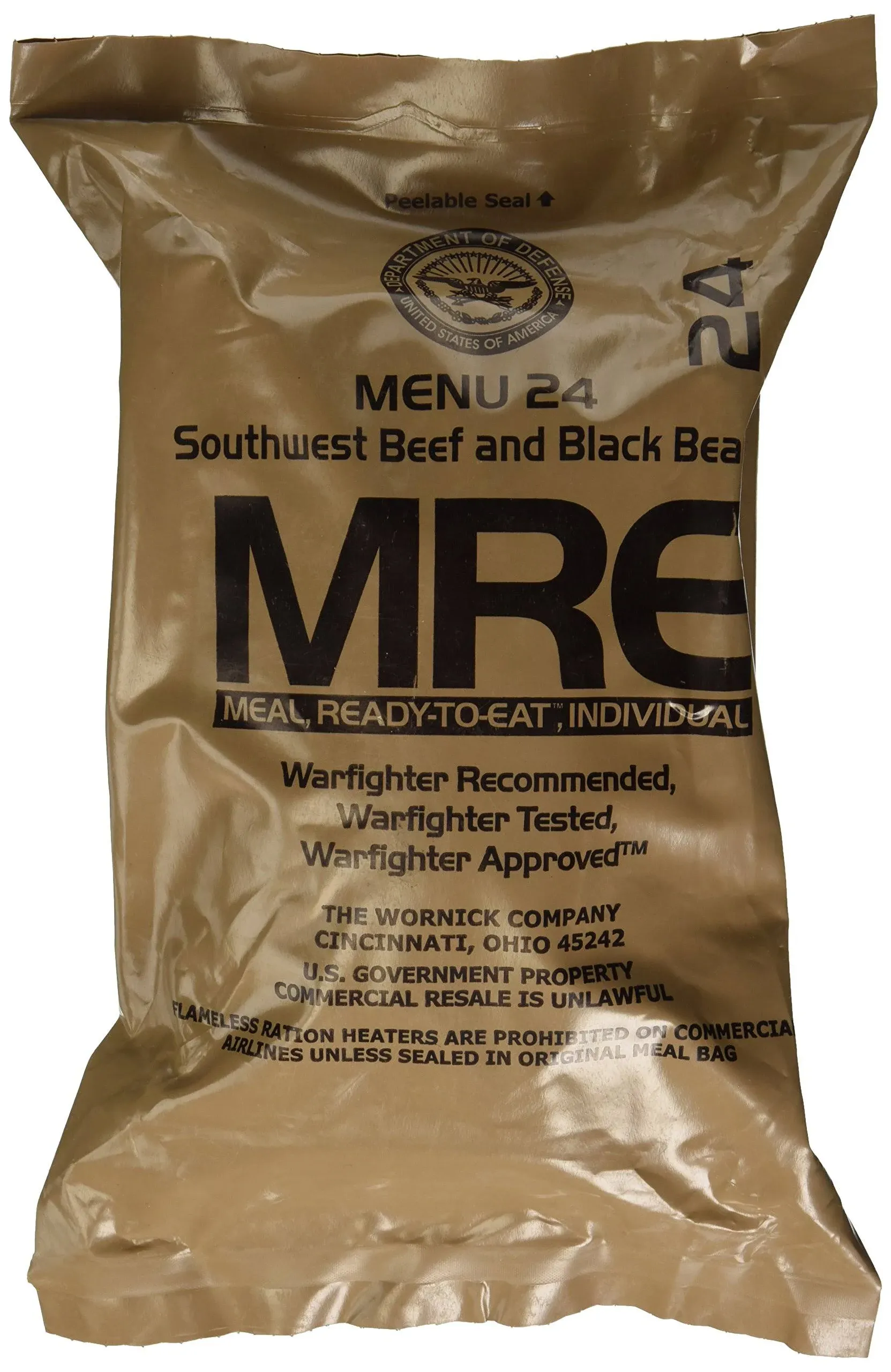 Southwest Beef and Black Beans MRE Meal - Genuine US Military Surplus Inspection Date 2020 and Up