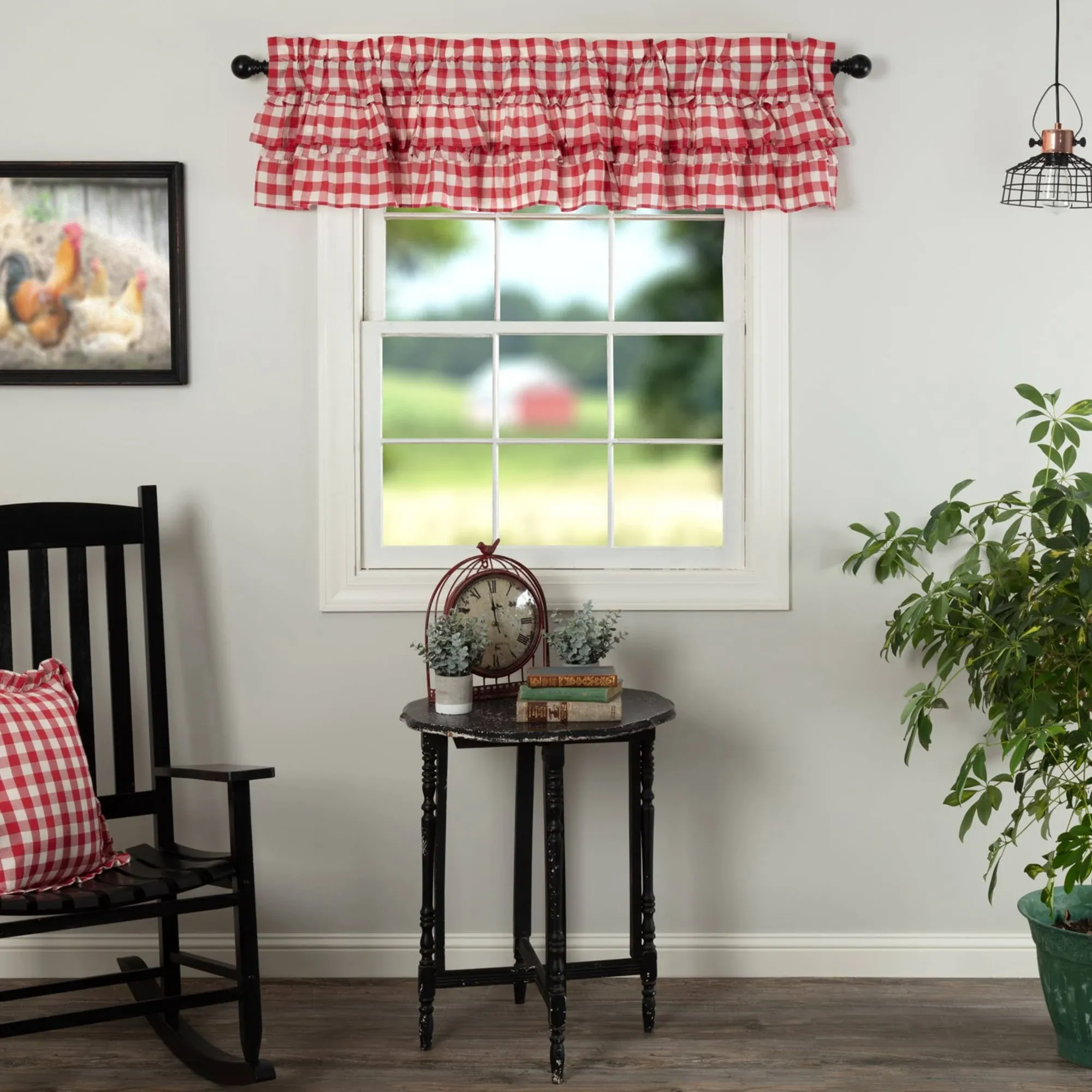 Annie Buffalo Check Ruffled Valance 16x72 / Red