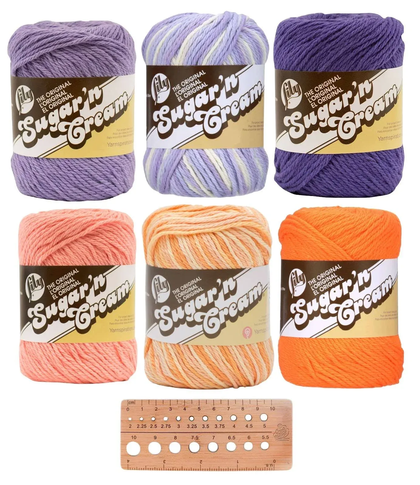 Lily Sugar &#039;n Cream Yarn - 100% Cotton - Assortment (Purple &#039;n Orange) Mix 225