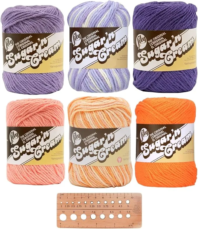 Lily Sugar &#039;n Cream Yarn - 100% Cotton - Assortment (Purple &#039;n Orange) Mix 225