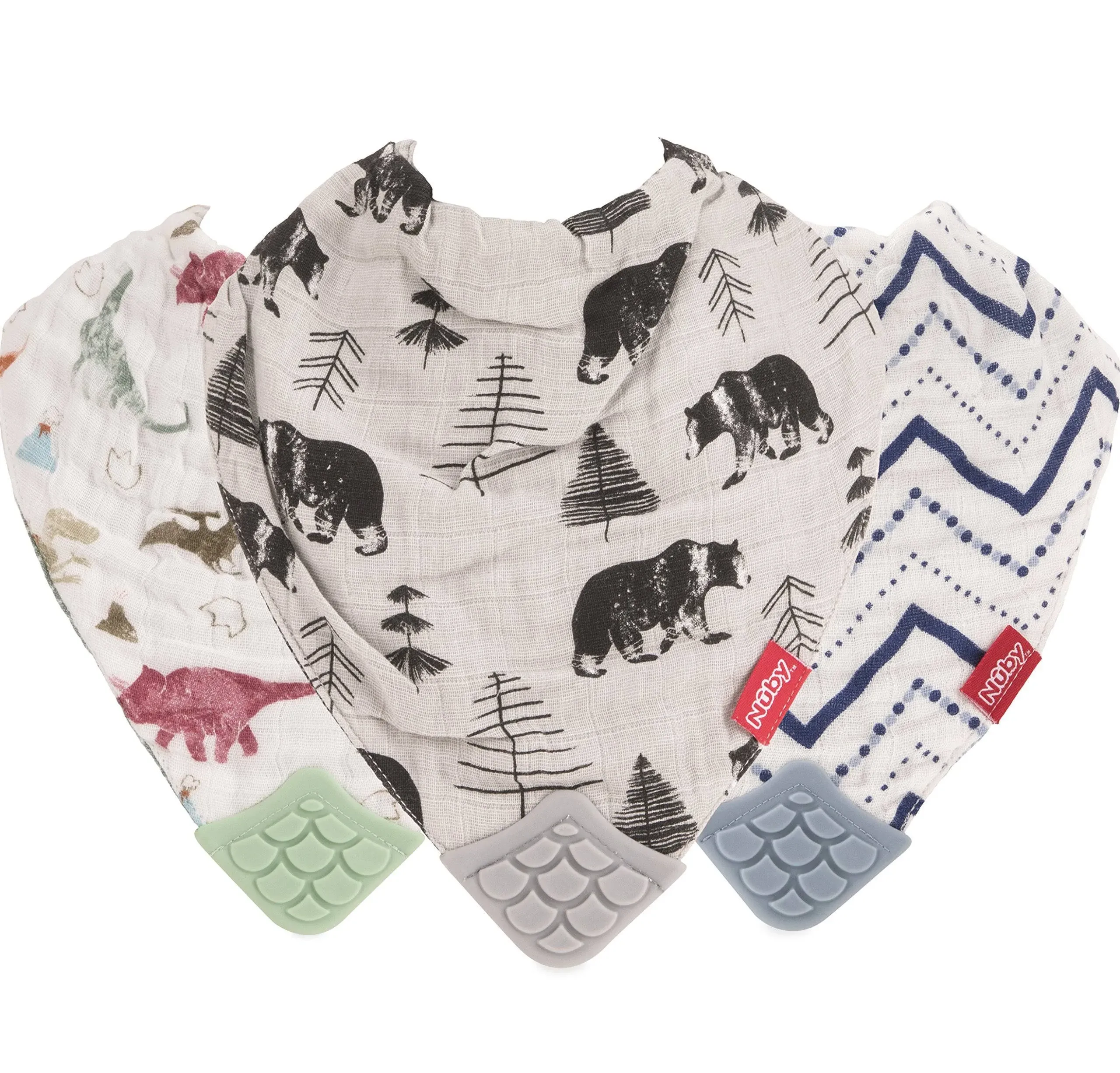 Nuby Reversible 100% Natural Cotton Muslin 3 Piece Teething Bib,