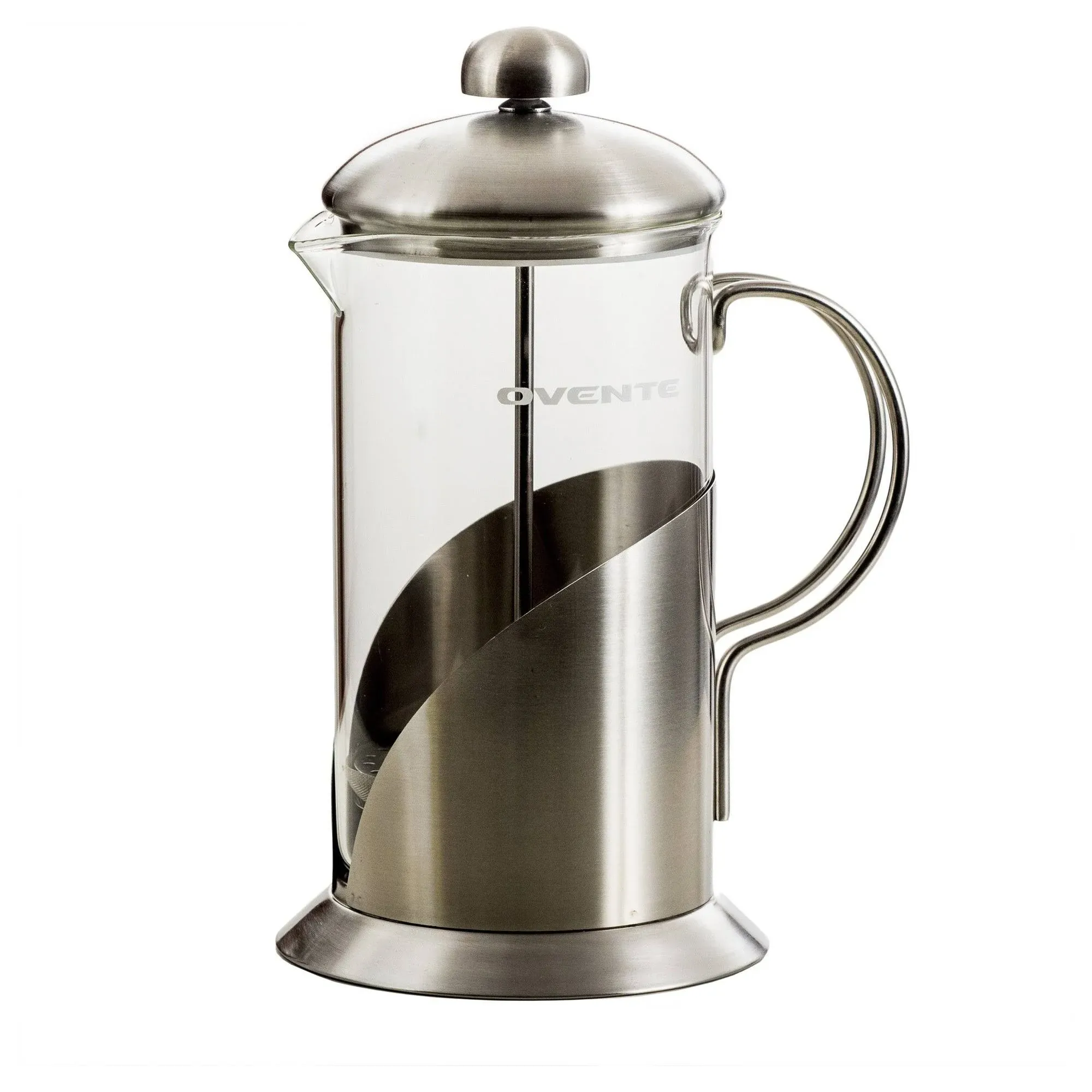 OVENTE French Press Coffee Maker 12 Ounce, 4 Level Stainless Steel Filter System & Heat Resistant Borosilicate Glass, Scoop included, Silver FSL12S