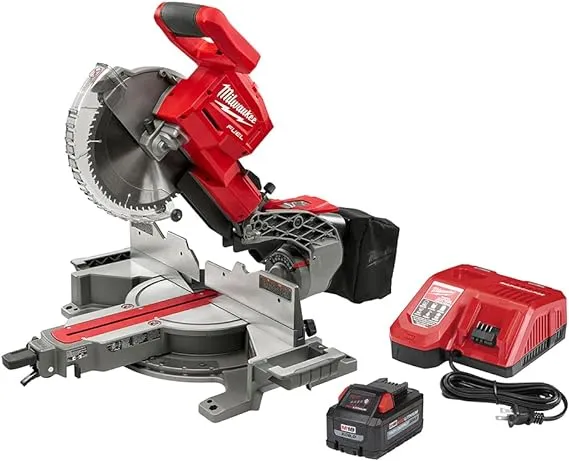 MILWAUKEE M18 Fuel 18v Red Lithium-Ion Brushless Cordless 10in. Dual Bevel Sliding Compound Miter Saw with (1) 8.0 Ah Battery