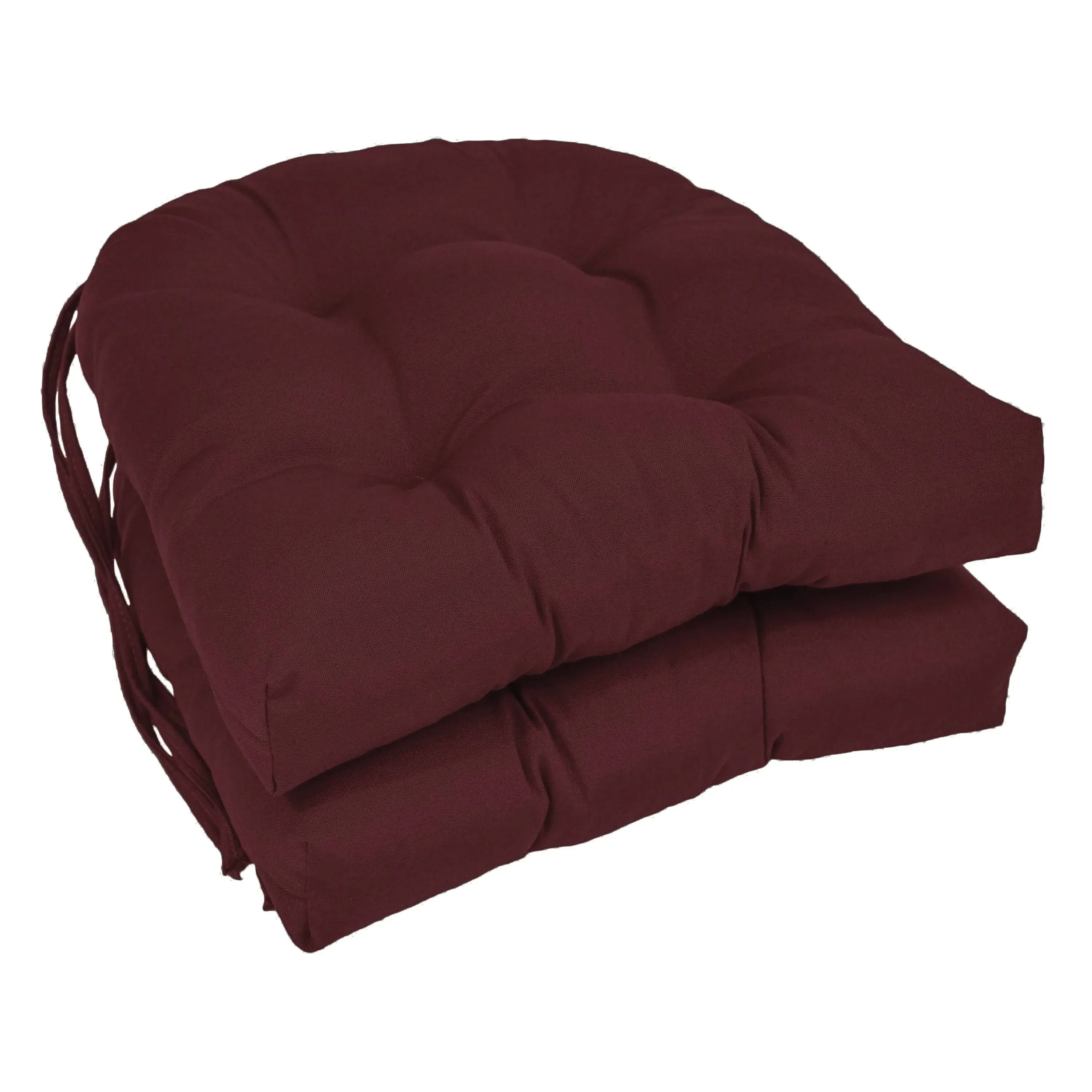 16-inch Solid Twill U-shaped Tufted Chair Cushions (Set of 2) - Burgundy