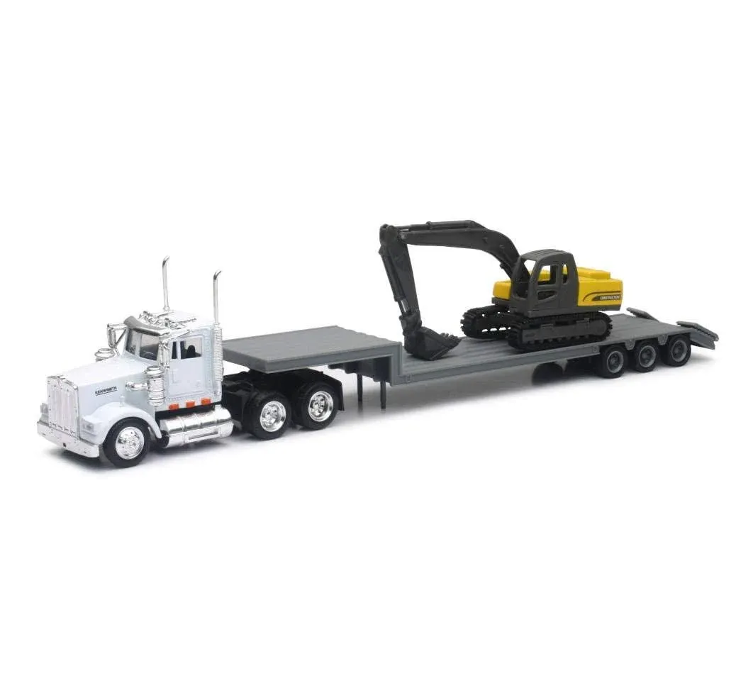 New-Ray 1:43 Scale Kenworth W900 Lowboy Trailer with Construction Excavator