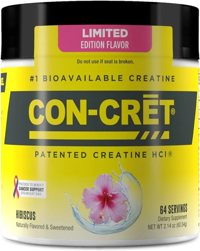 ProMera Sports CON-CRET Patented Creatine HCl Powder, Limited Edition Hibiscus Flavor, Stimulant-Free Workout Supplement for Energy, Strength, and Endurance, 64 Servings