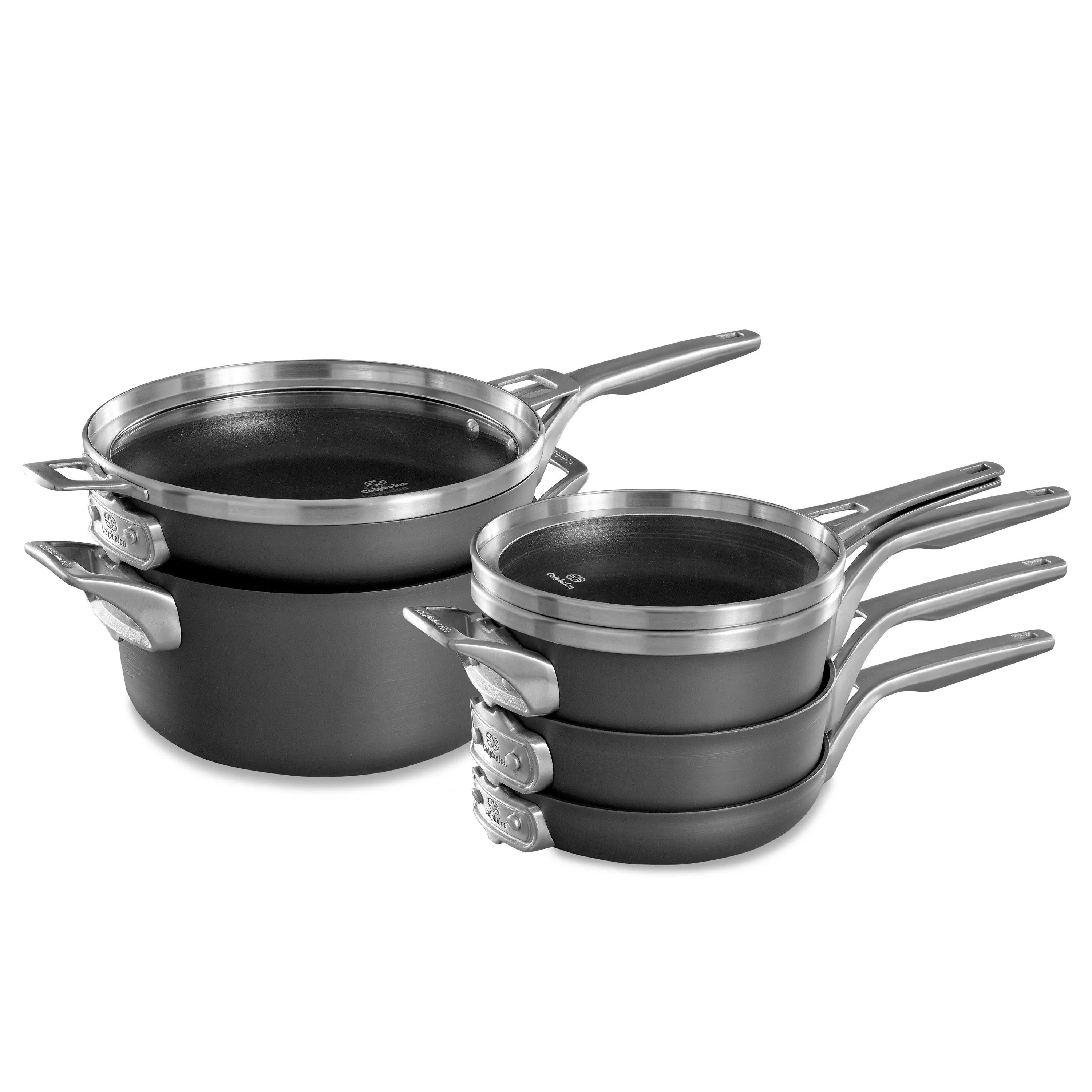 Calphalon Premier Space-Saving Hard-Anodized Nonstick 8-Piece Cookware Set | Cozymeal