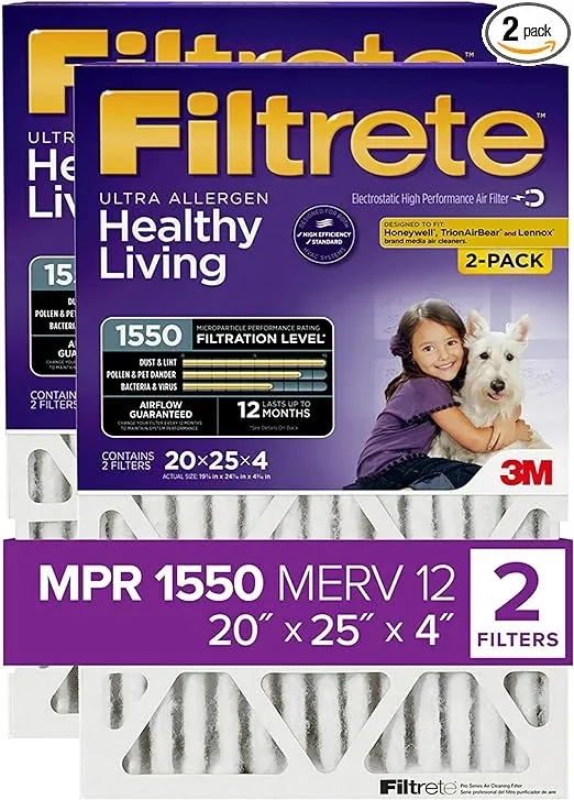 Filtrete 20x25x4slimfit, AC Furnace Air Filter, MPR 1550 Dp, Healthy Living Deep