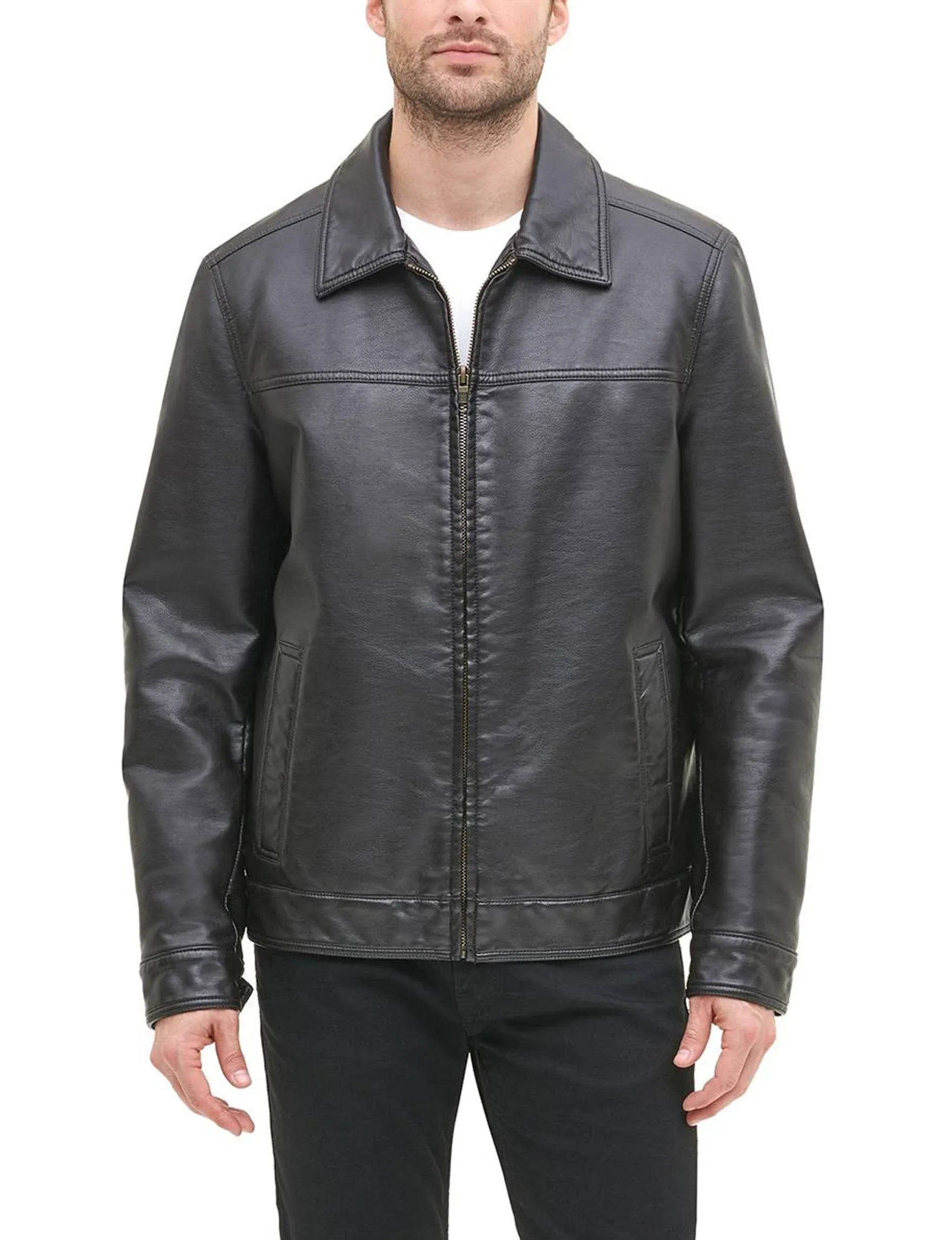 Tommy Hilfiger Men's Faux Leather Laydown Collar Jacket - Dark Brown