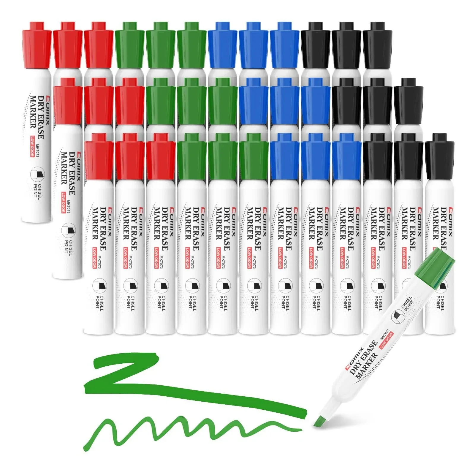 Comix Low Odor Dry Erase Markers, Chisel Tip White Board Markers, 36 Bulk 4 Colors Thick Markers for Kids Teachers