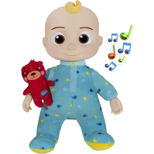 CoComelon Official Musical Bedtime JJ Doll, Soft Plush Body – Press Tummy and JJ sings clips from ‘Yes, Yes, Bedtime Song,’ – Includes Feature Plush and Small Pillow Plush Teddy Bear – Toys for Babies