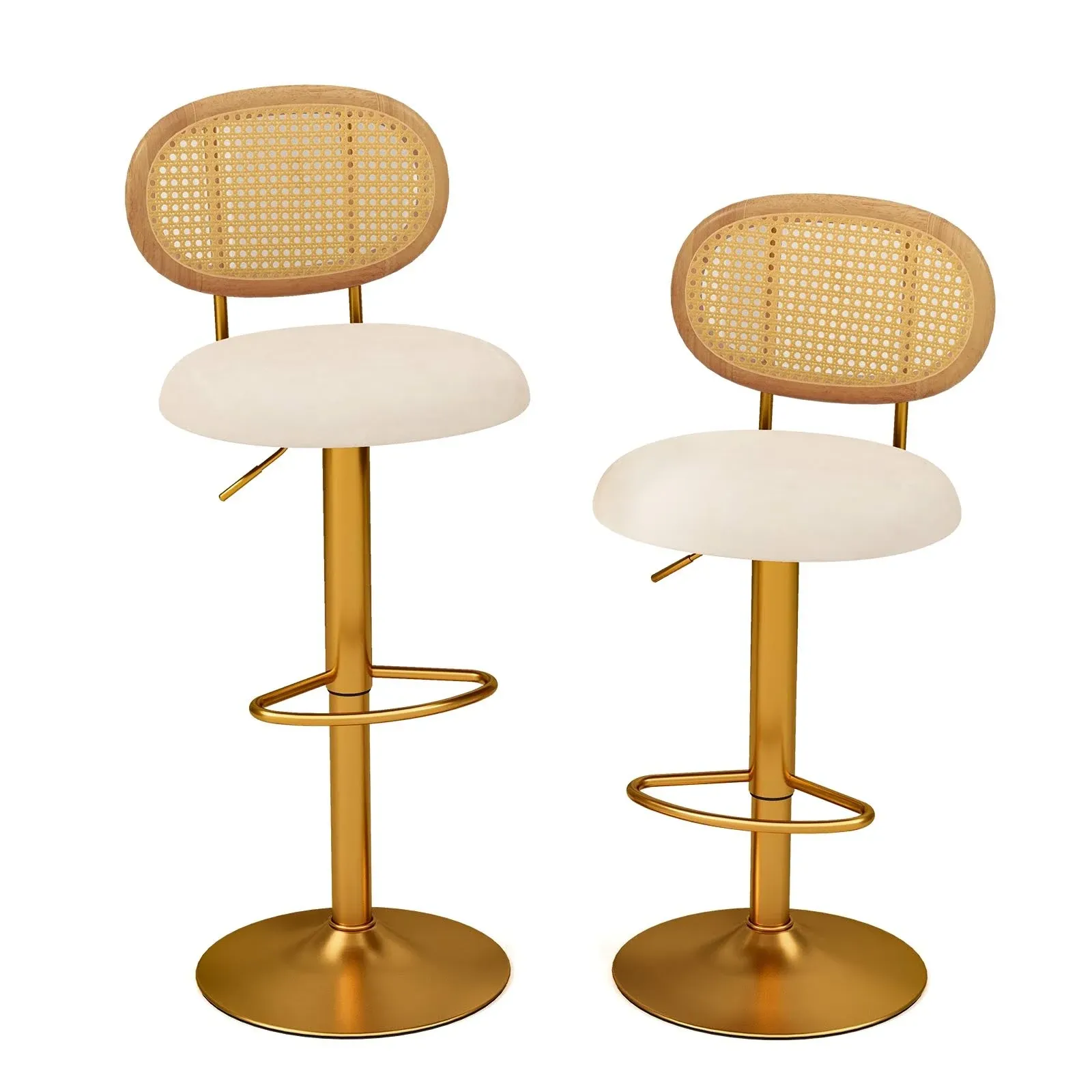 Height-adjusta<wbr/>ble Bar Stool Set of 2 Swivel Bar Chairs with PE Rattan Backrest