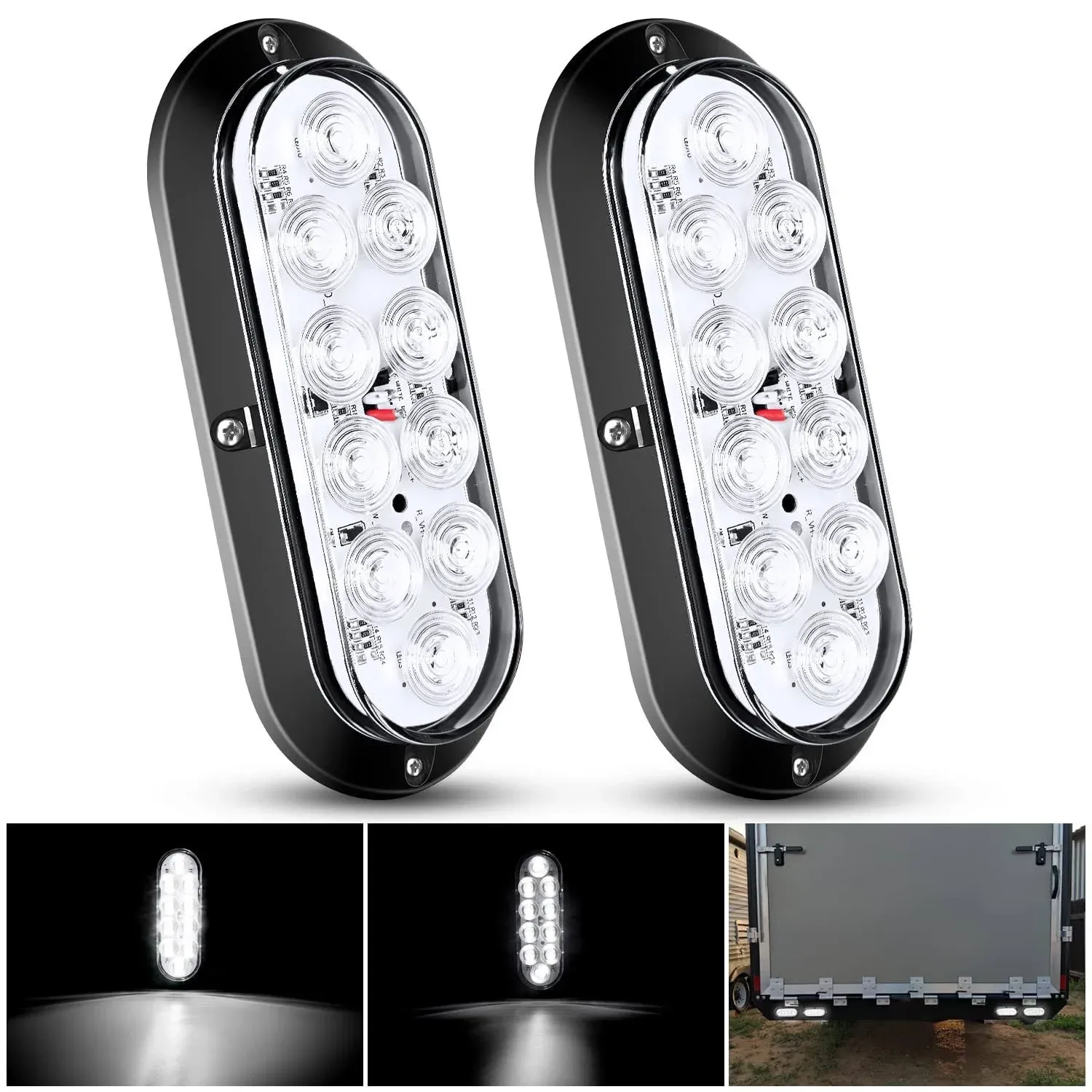 Nilight 6" Oval White LED Trailer Tail Lights Surface Mount 2pcs 10 LED ...