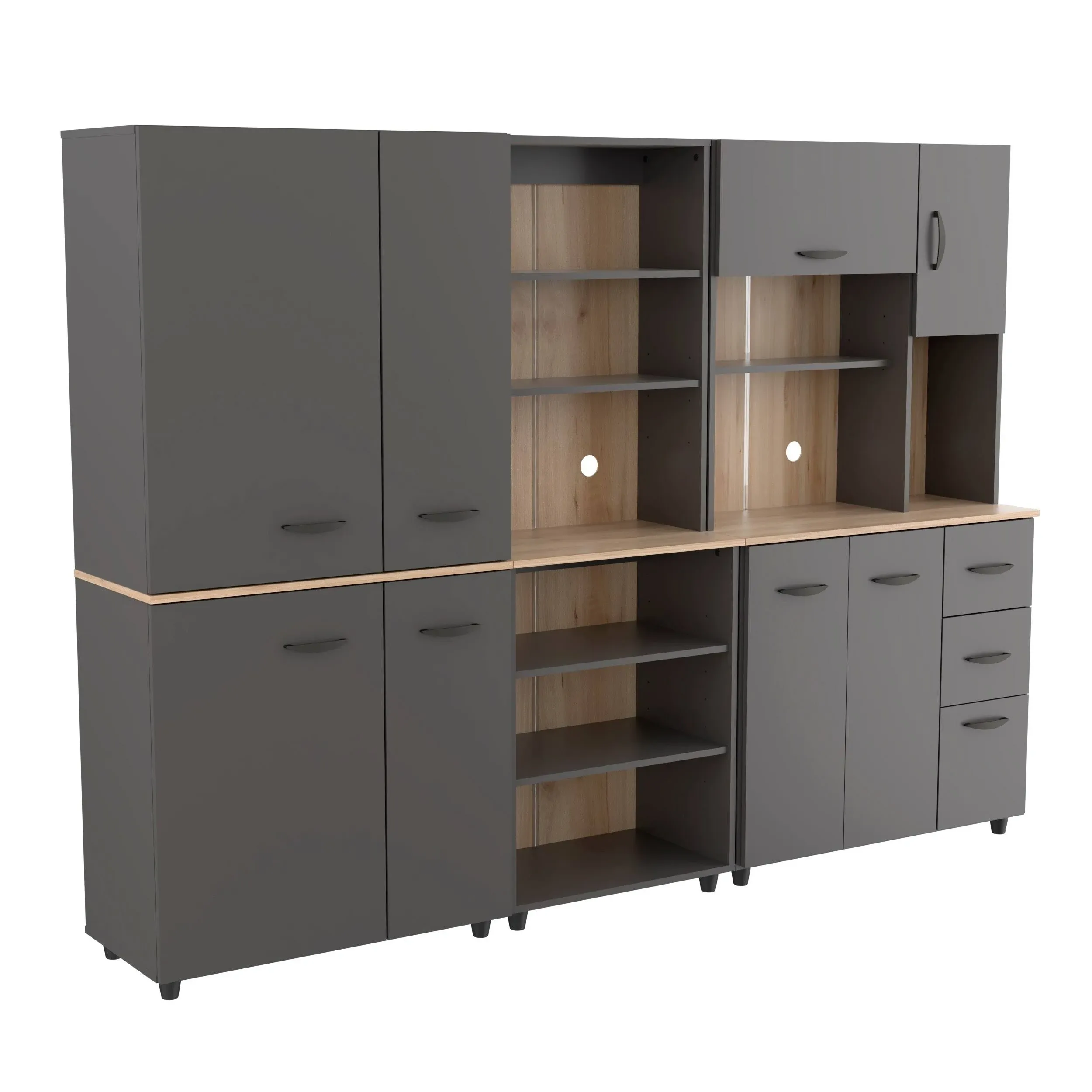 Inval Proforte 3-Piece Garage Cabinet Set in Dark Gray and Maple - Garage And Tool Storage - by Homesquare | Houzz