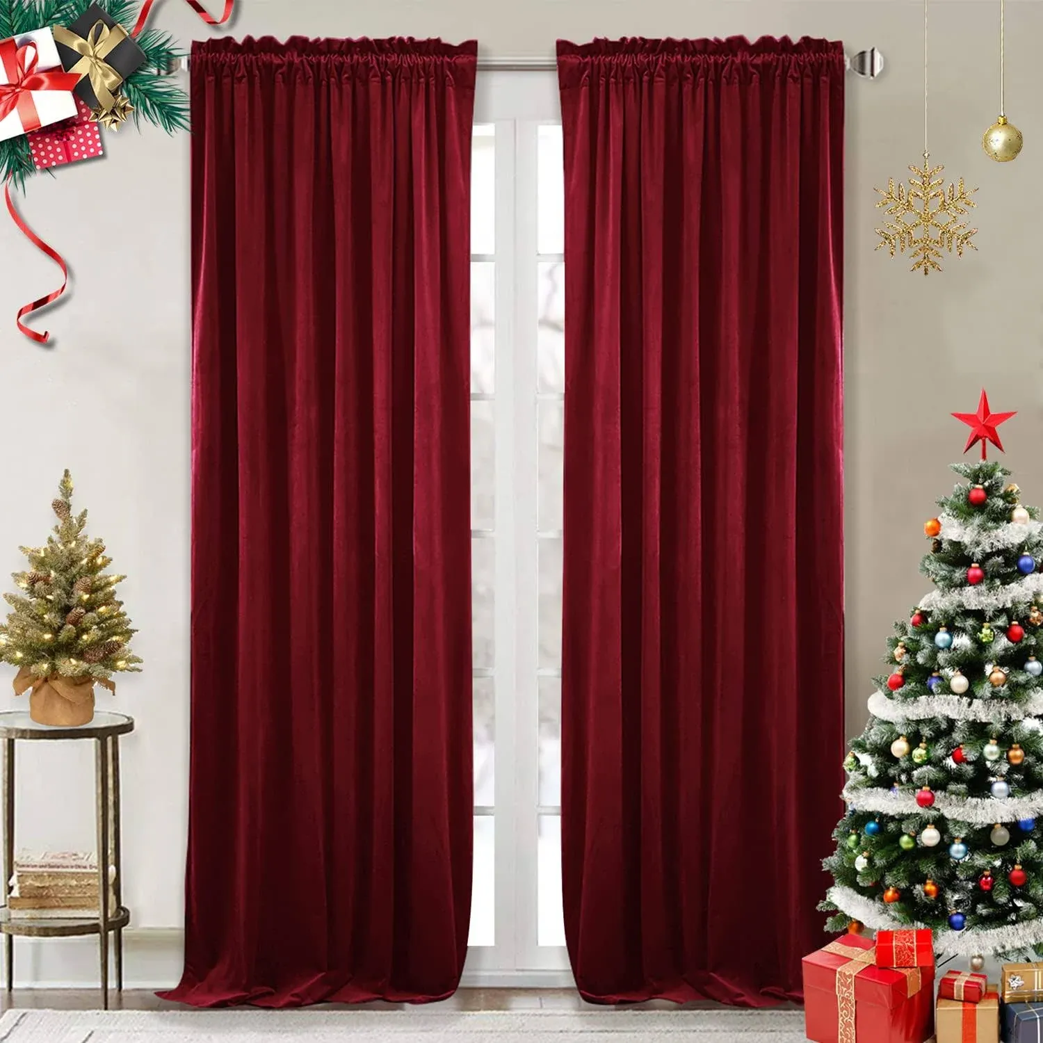 StangH Theater Red Velvet Curtains - Super Soft Velvet Blackout Insulated Panels